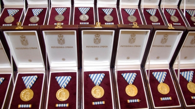 Awarding medals for dilligent service
