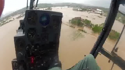 Snimak poplavljenih područja iz helikoptera Vojske Srbije