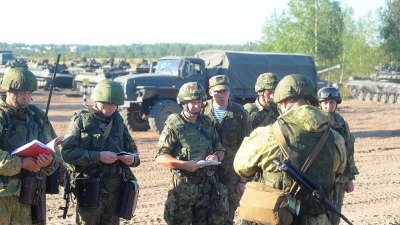 Members of the Serbian Armed Forces at the Exercise of the Western Military District in Russia