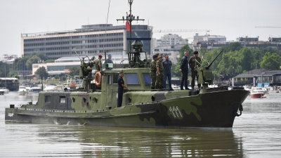 Over Pontoon Bridge of the Serbian Armed Forces Securely and Safely to the Lido Beach